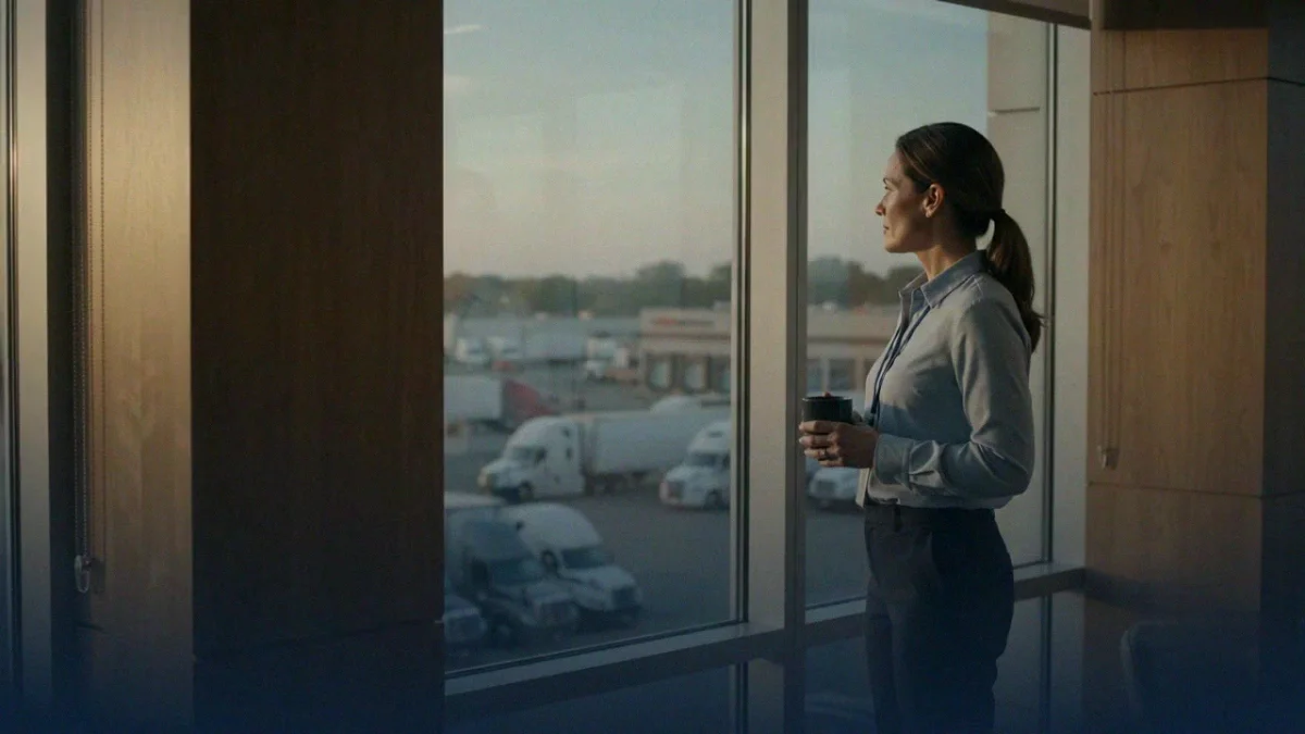 A safety manager looking out over the terminal yard at dusk